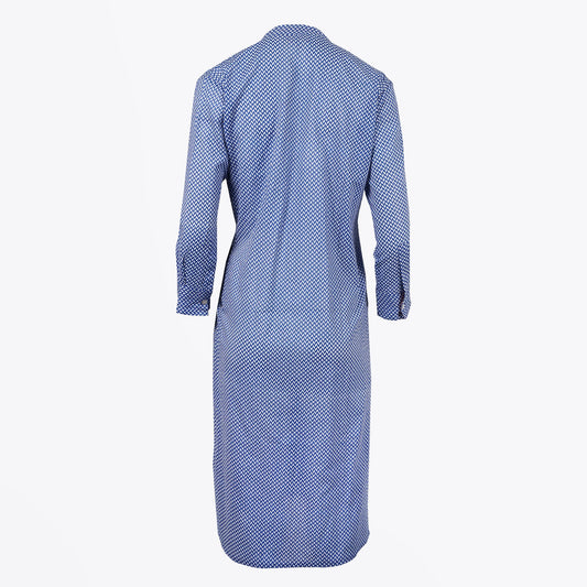 - Chevron Print Shirt Dress - Blue