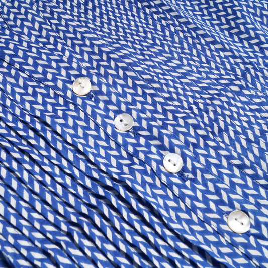 - Chevron Print Shirt Dress - Blue