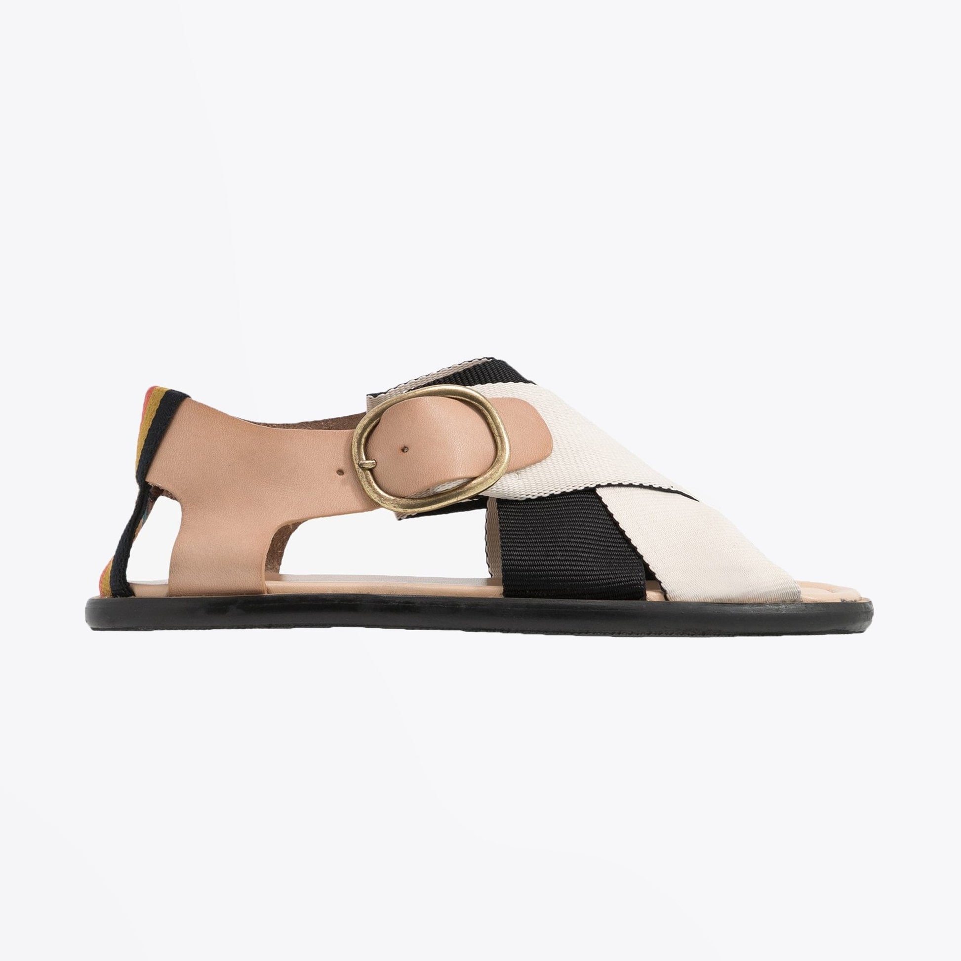 Paul Leather Sandals with 'Bright Stripe' Trim - Beige