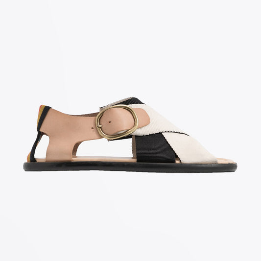 Leather Sandals with 'Bright Stripe' Trim - Beige