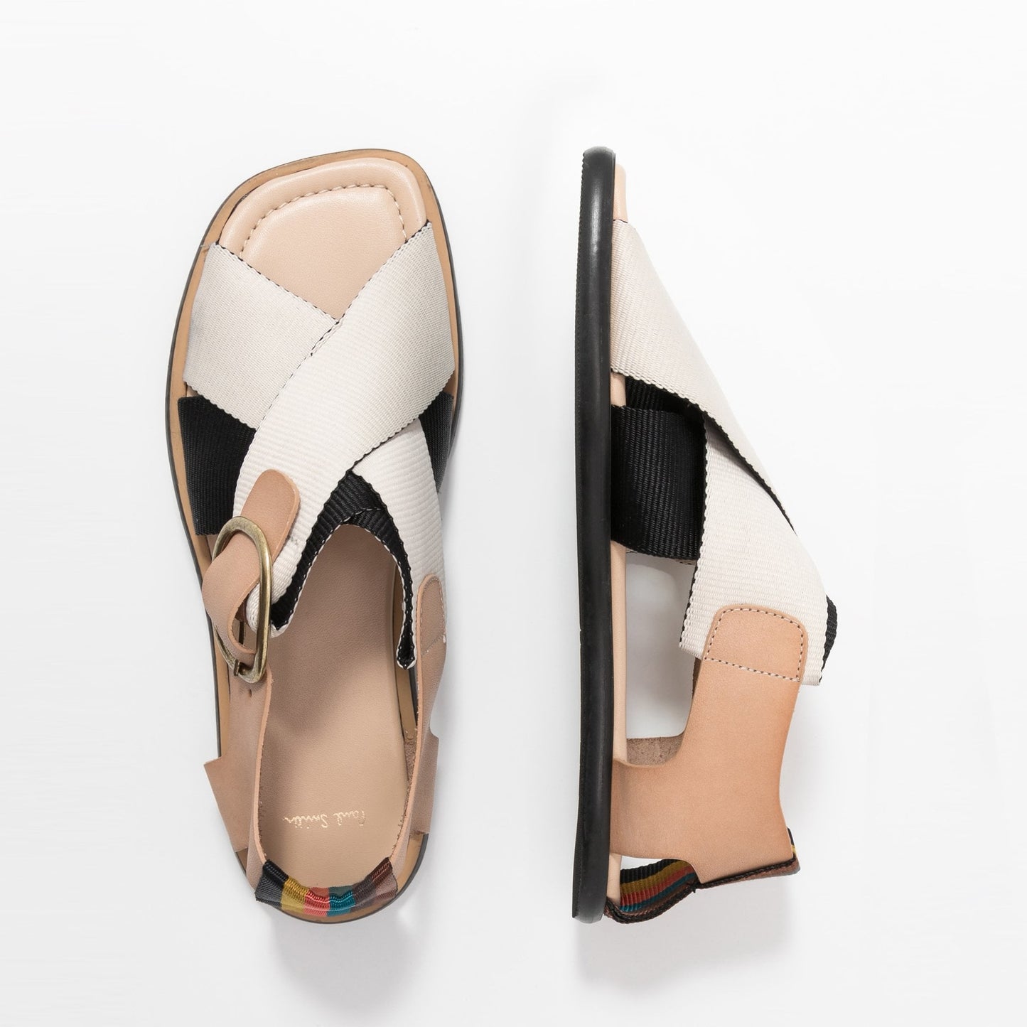 Leather Sandals with 'Bright Stripe' Trim - Beige