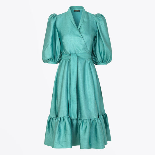 - Chinie Wrap-Over Dress - Aqua