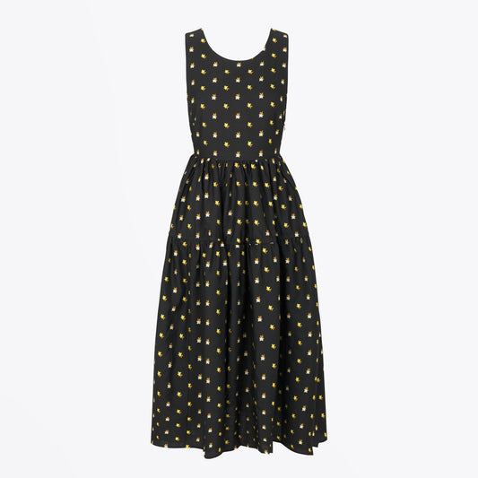 - Tulula Floral Midi Dress - Black/Ochre