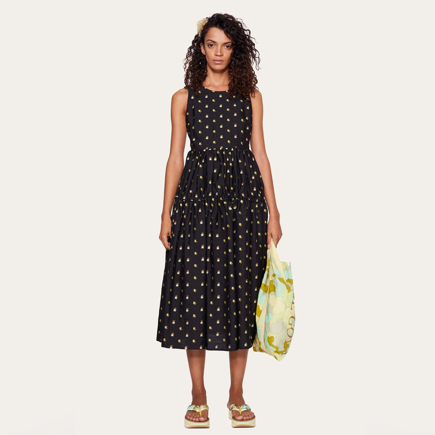 - Tulula Floral Midi Dress - Black/Ochre