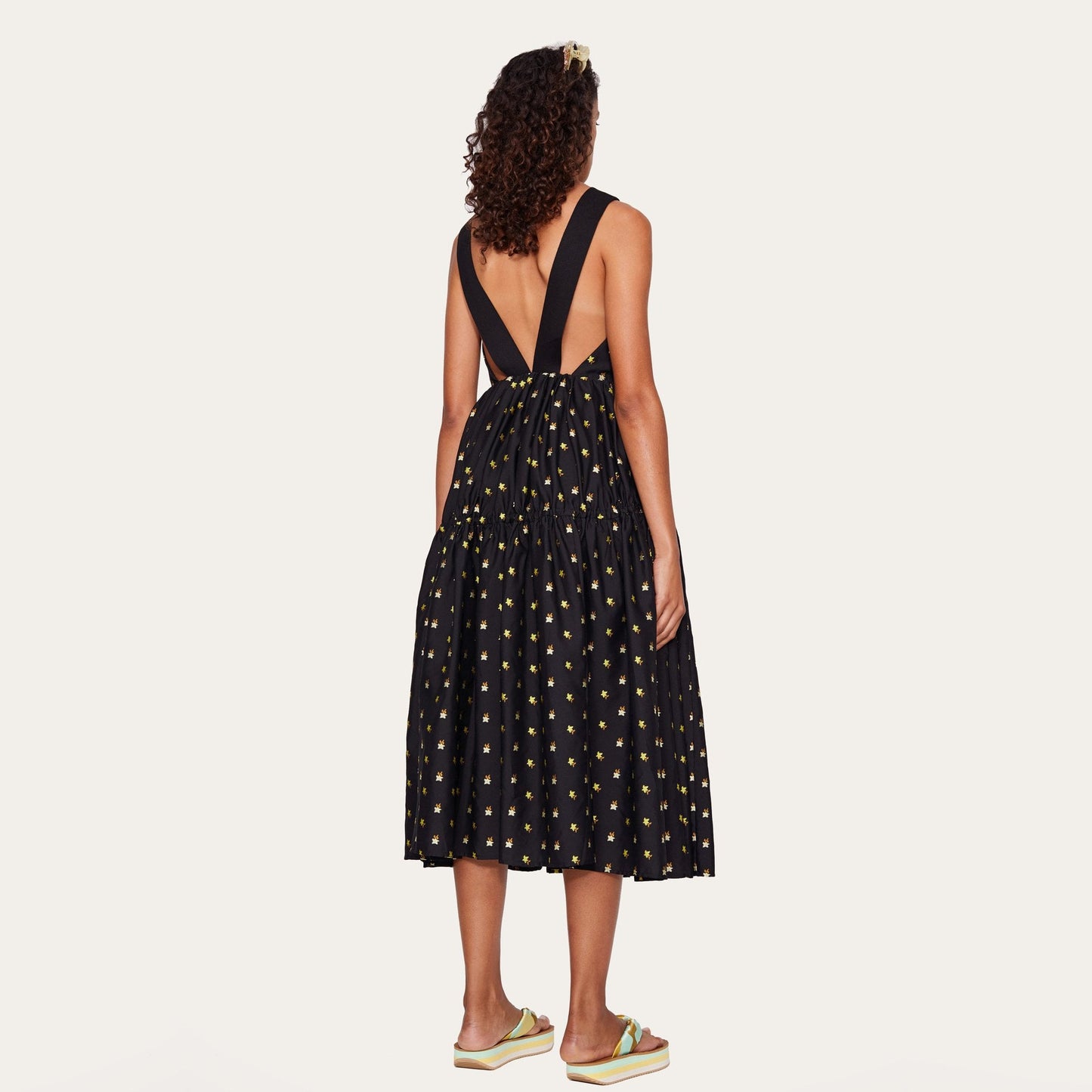 - Tulula Floral Midi Dress - Black/Ochre