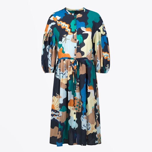 India Landscape Print Dress - Multi