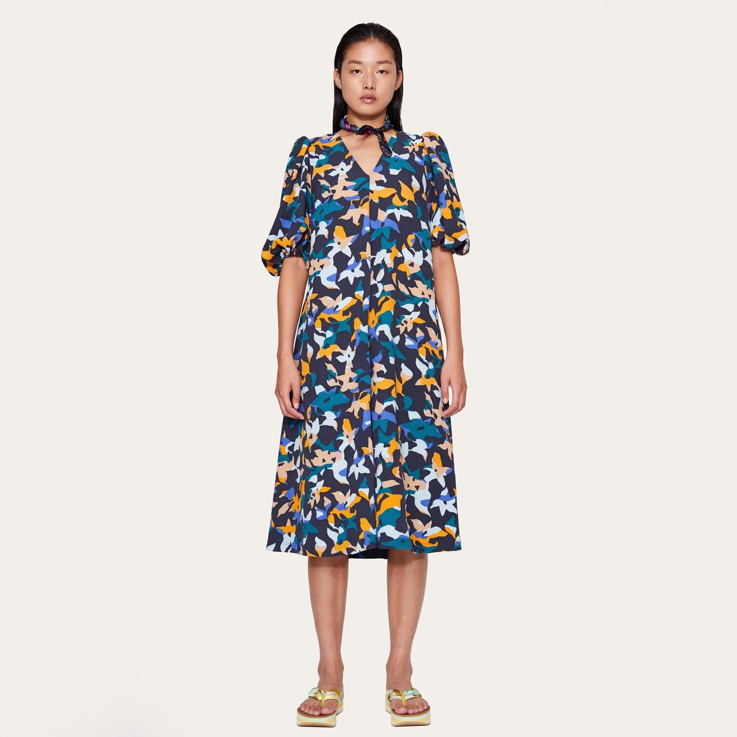 Mavelin Abstract Floral Print Dress - Navy/Multi