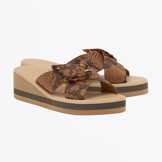 - Thais Rainbow - Tampa Python Wedge Sandals - Brown