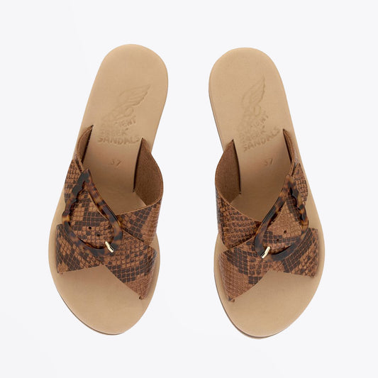 - Thais Rainbow - Tampa Python Wedge Sandals - Brown