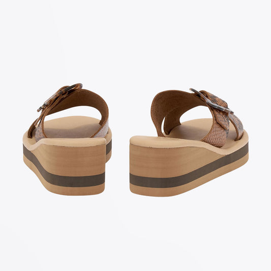 - Thais Rainbow - Tampa Python Wedge Sandals - Brown
