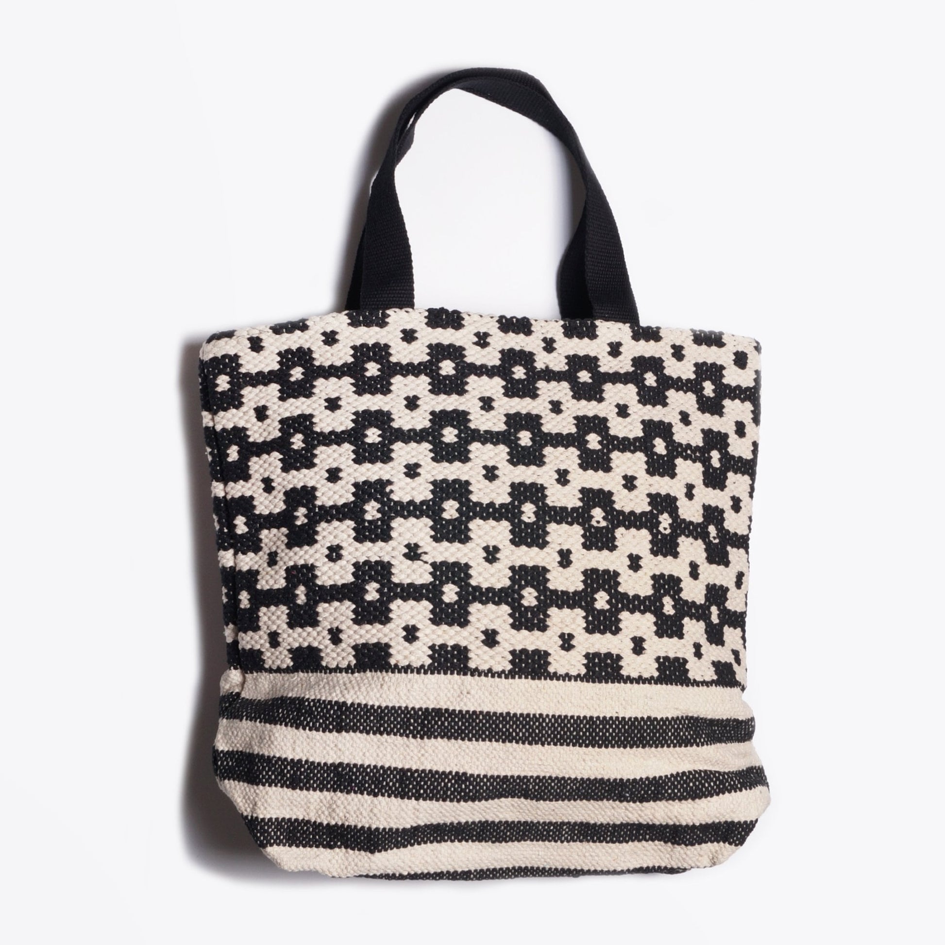 Handprint Hand Embroidered Beach Bag - Black/Beige