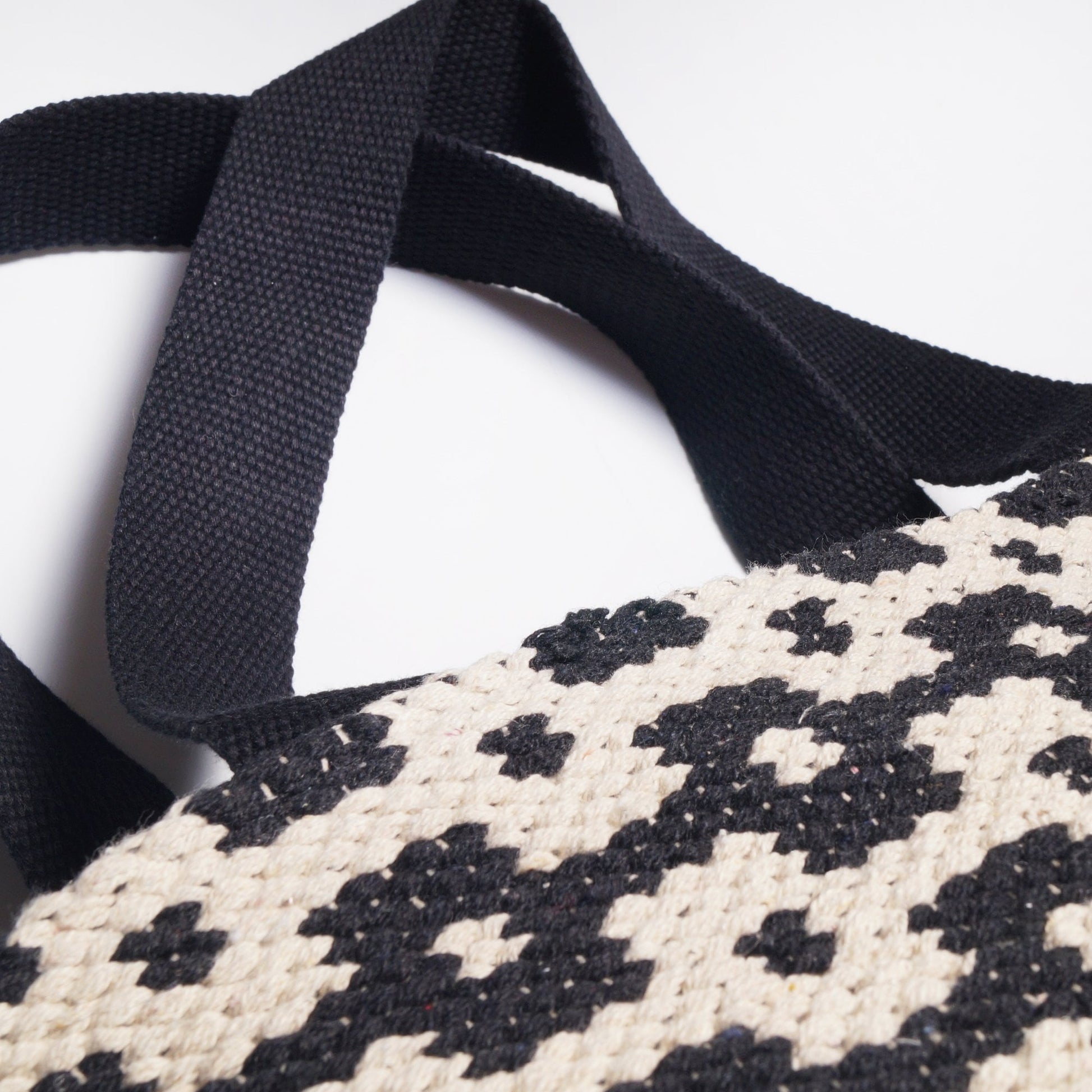 Handprint Hand Embroidered Beach Bag - Black/Beige