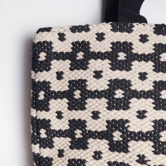 Hand Embroidered Beach Bag - Black/Beige