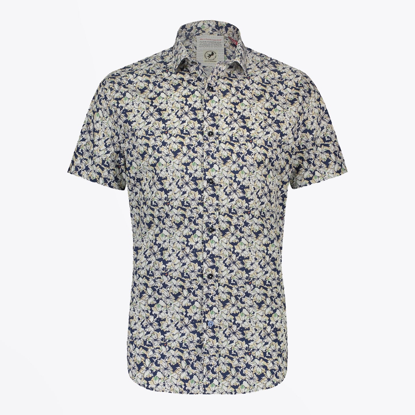 Ink Floral Print Short Sleeve Shirt - Green