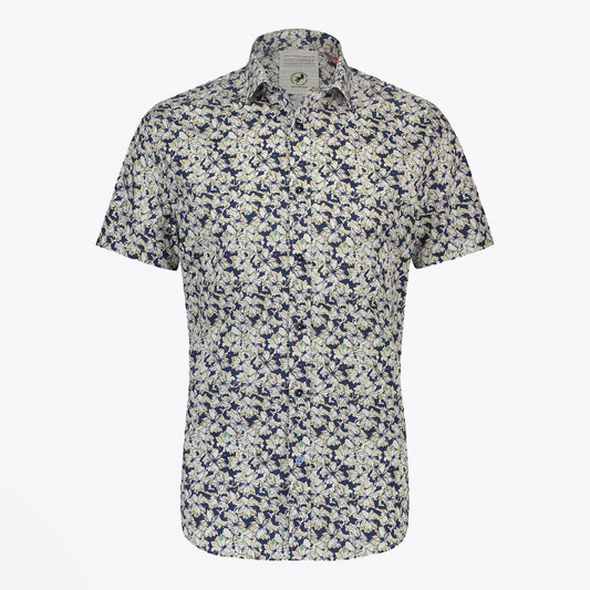 Ink Floral Print Short Sleeve Shirt - Green