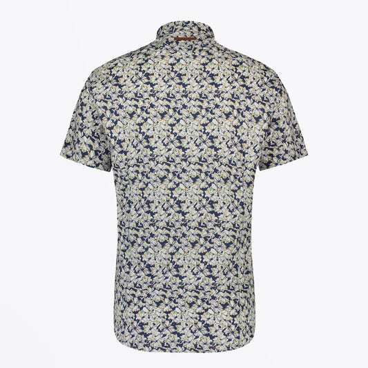 Ink Floral Print Short Sleeve Shirt - Green