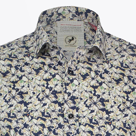 Ink Floral Print Short Sleeve Shirt - Green