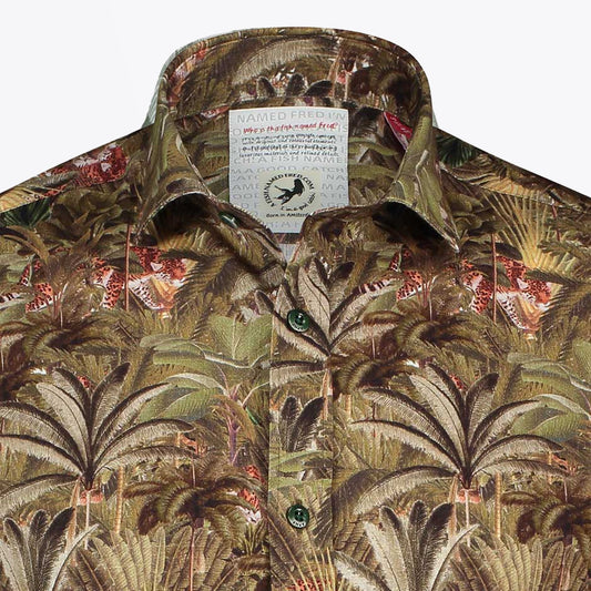 Leopard Jungle Print Short Sleeve Shirt - Green/Multi