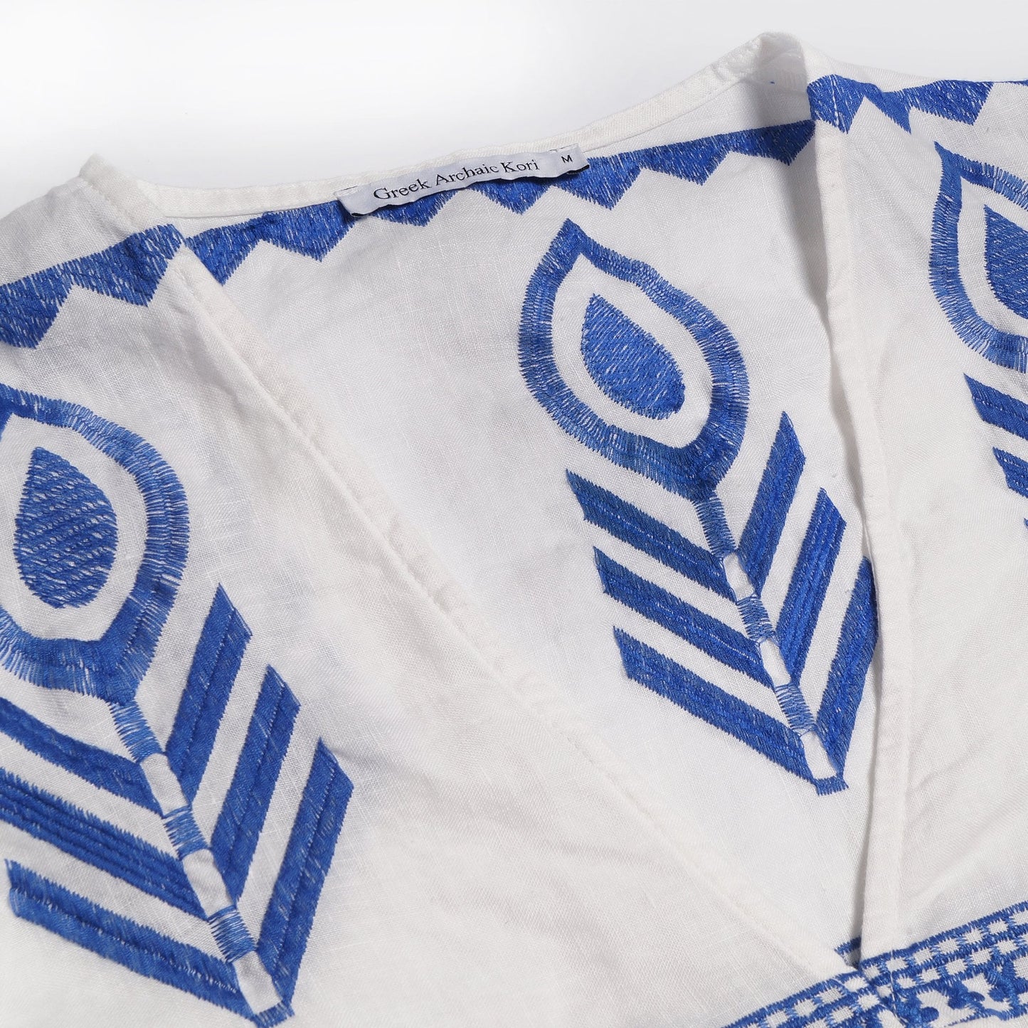 Linen Embroidered Top - White/Blue