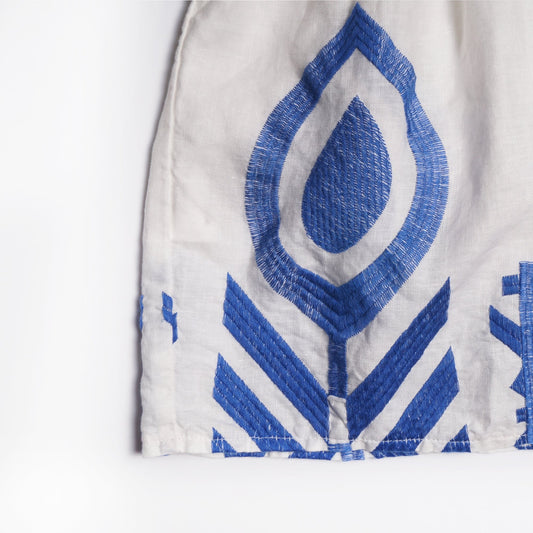 Linen Embroidered Top - White/Blue