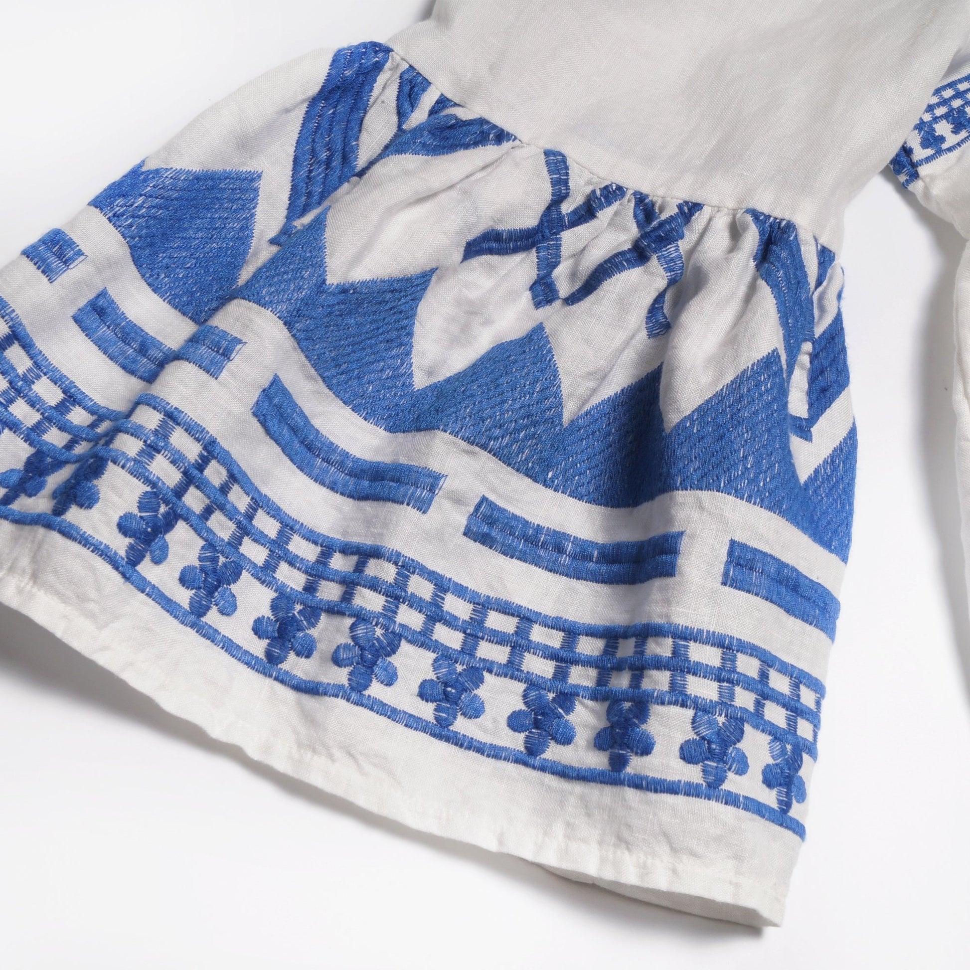 Greek Linen Embroidered Top - White/Blue