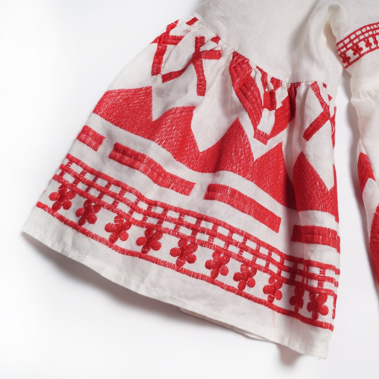 Linen Embroidered Top - White/Red