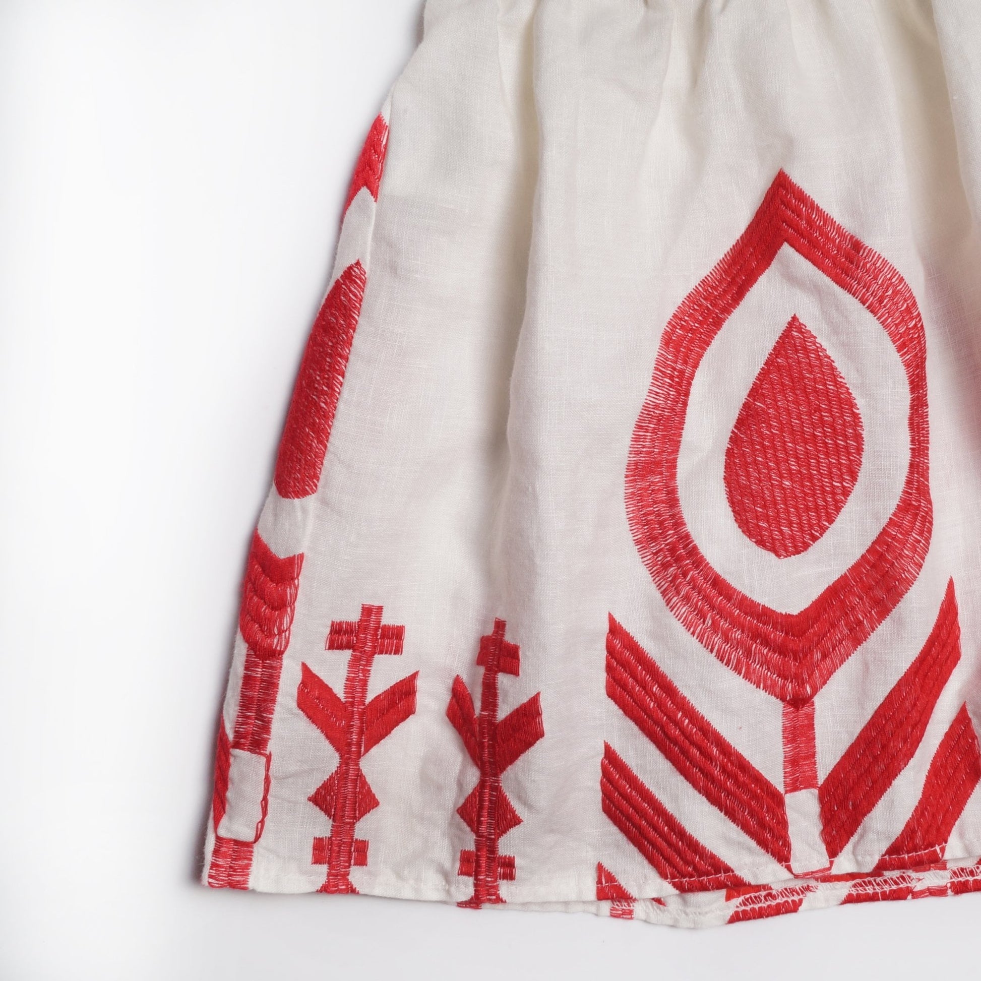 Greek Linen Embroidered Top - White/Red