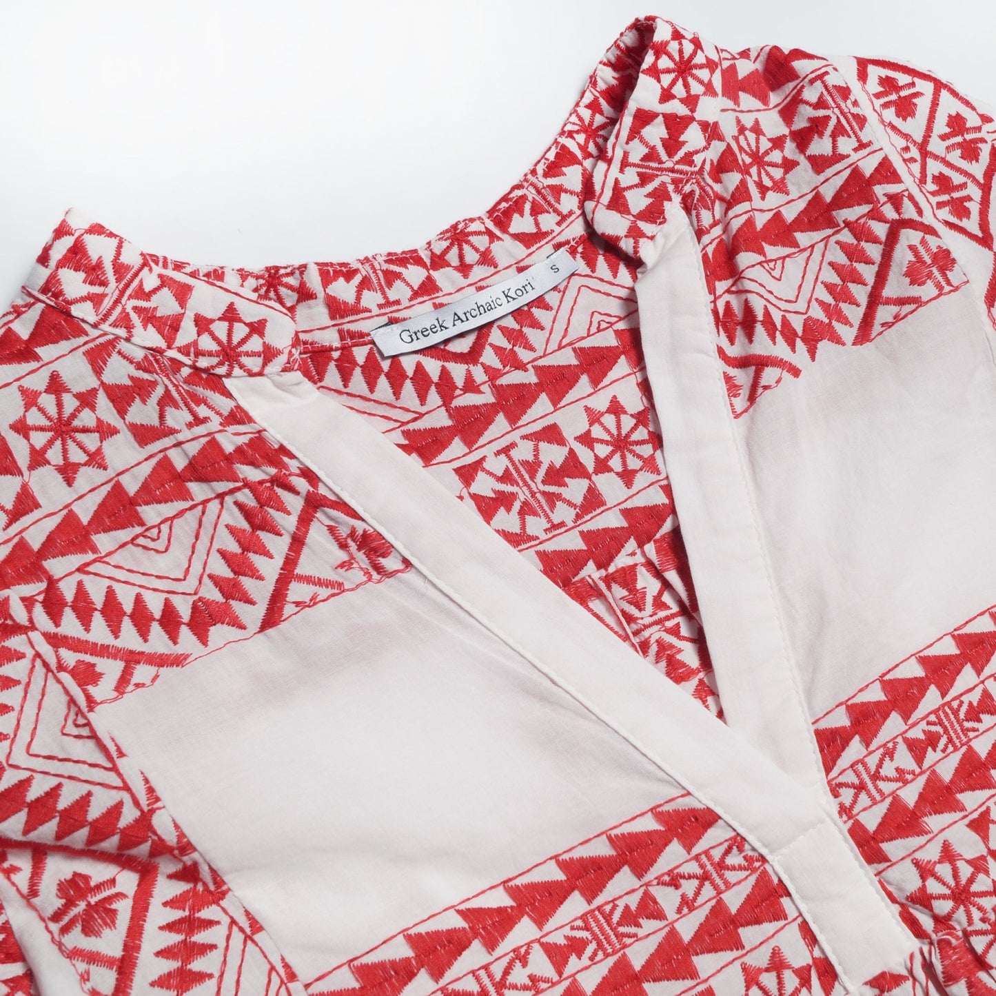 - Cotton Aztec Embroidered Dress - Red/White