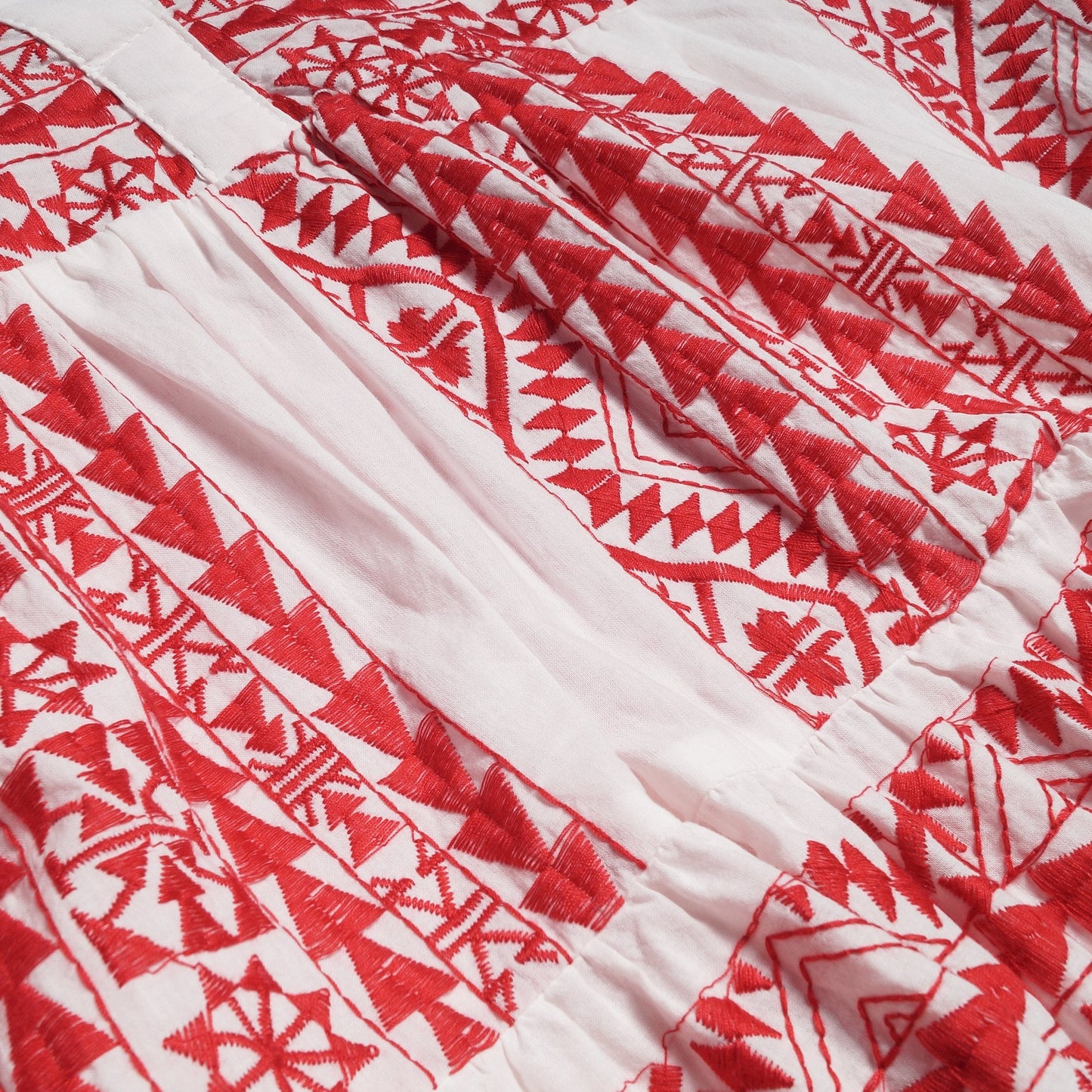 - Cotton Aztec Embroidered Dress - Red/White