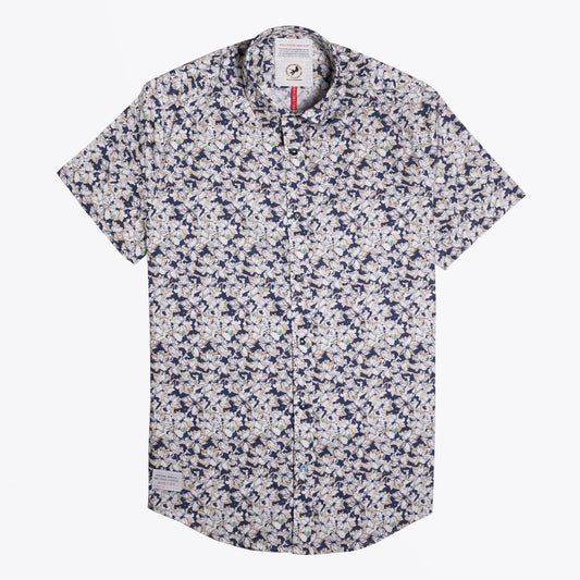 Ink Floral Print Short Sleeve Shirt - Green