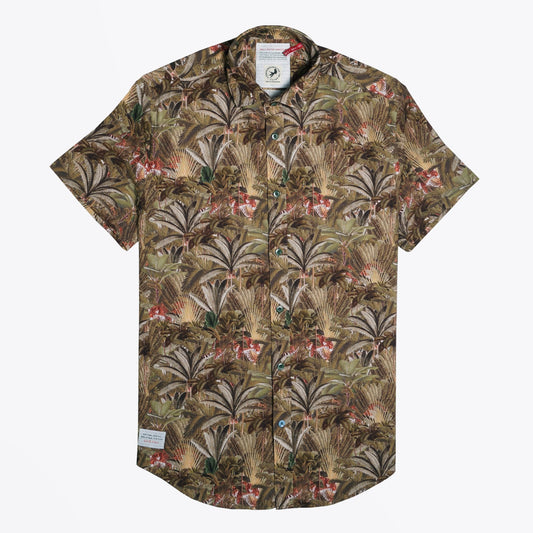 Leopard Jungle Print Short Sleeve Shirt - Green/Multi