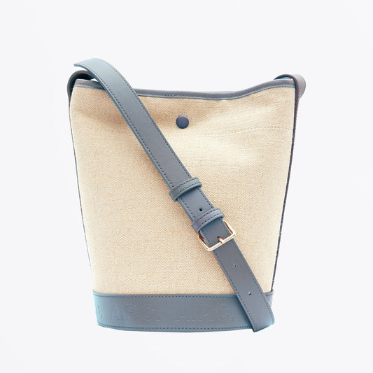 Helene Burlap Bucket Bag - Blue Grey