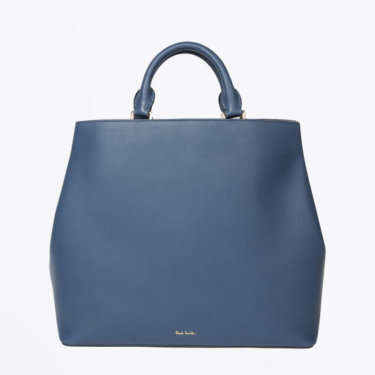 Leather Tote Bag with 'Swirl' Trims - Blue
