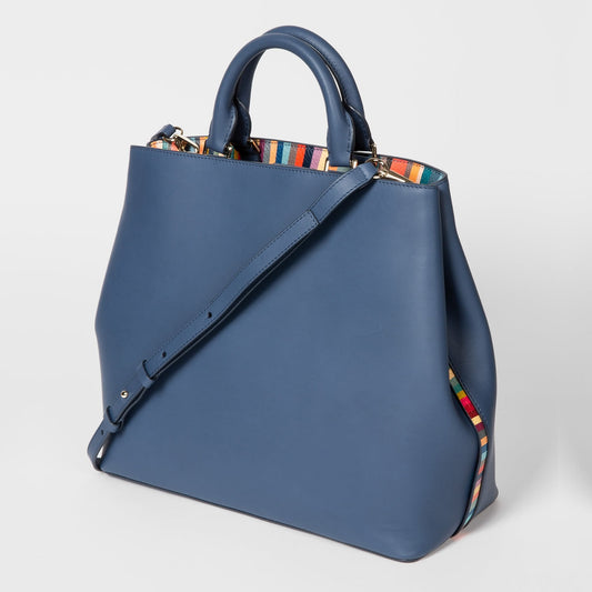 Leather Tote Bag with 'Swirl' Trims - Blue