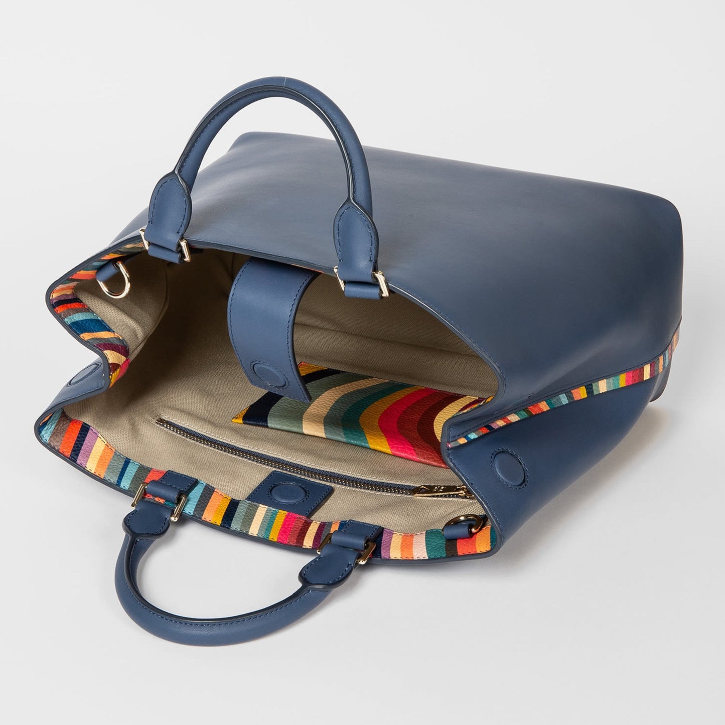 Leather Tote Bag with 'Swirl' Trims - Blue