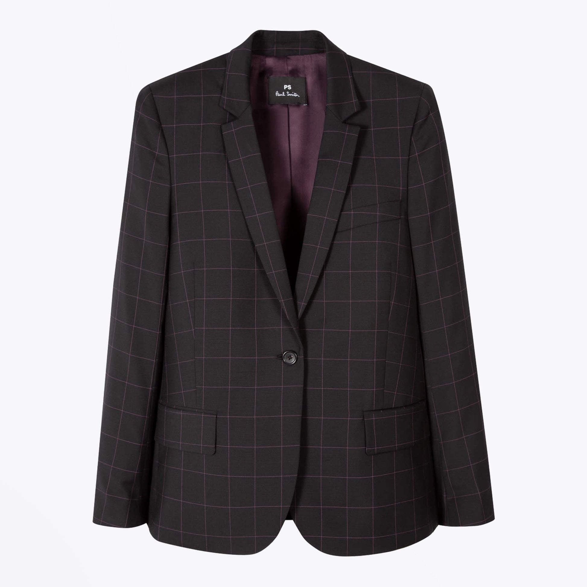 Paul Wool Windowpane Check Blazer - Black