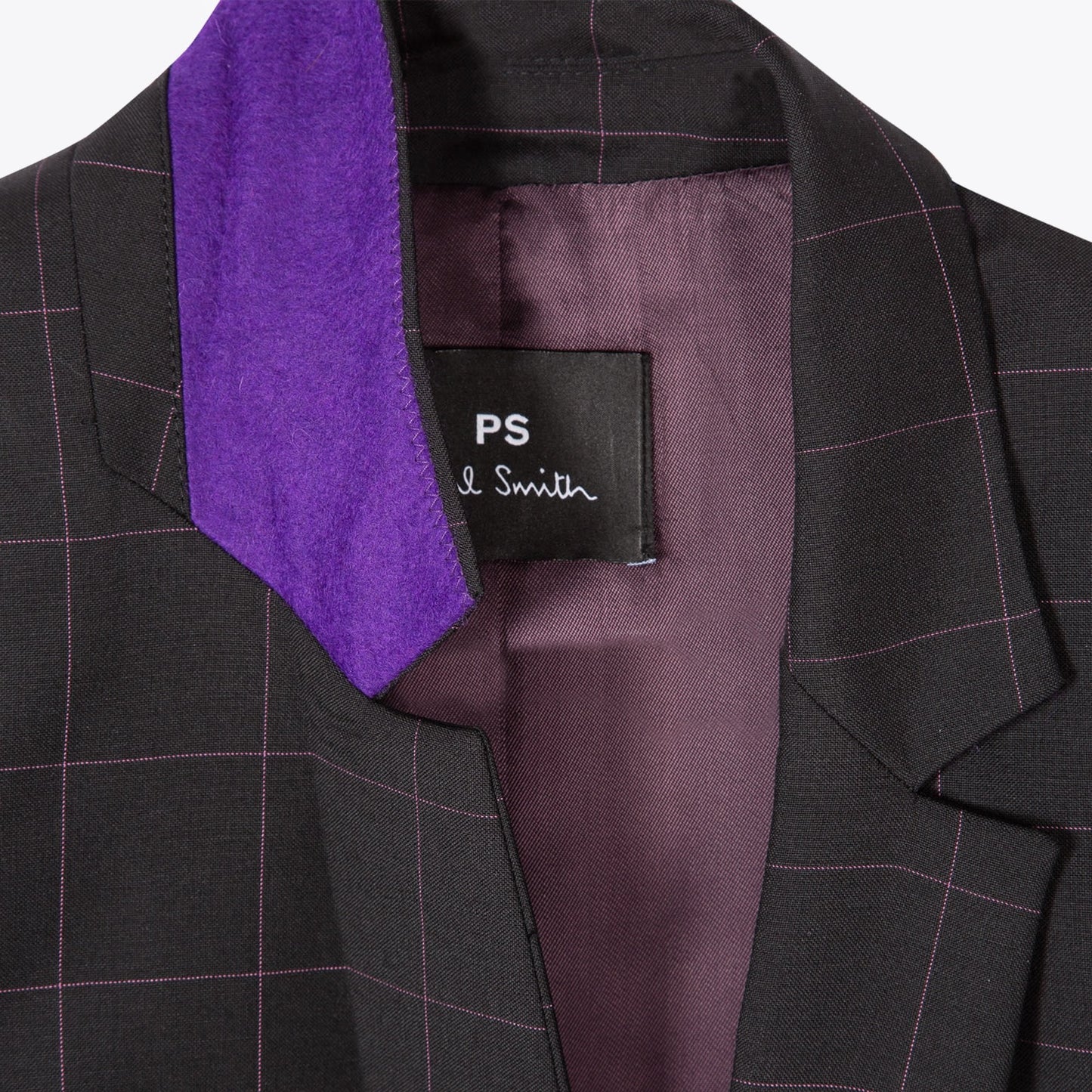 Wool Windowpane Check Blazer - Black