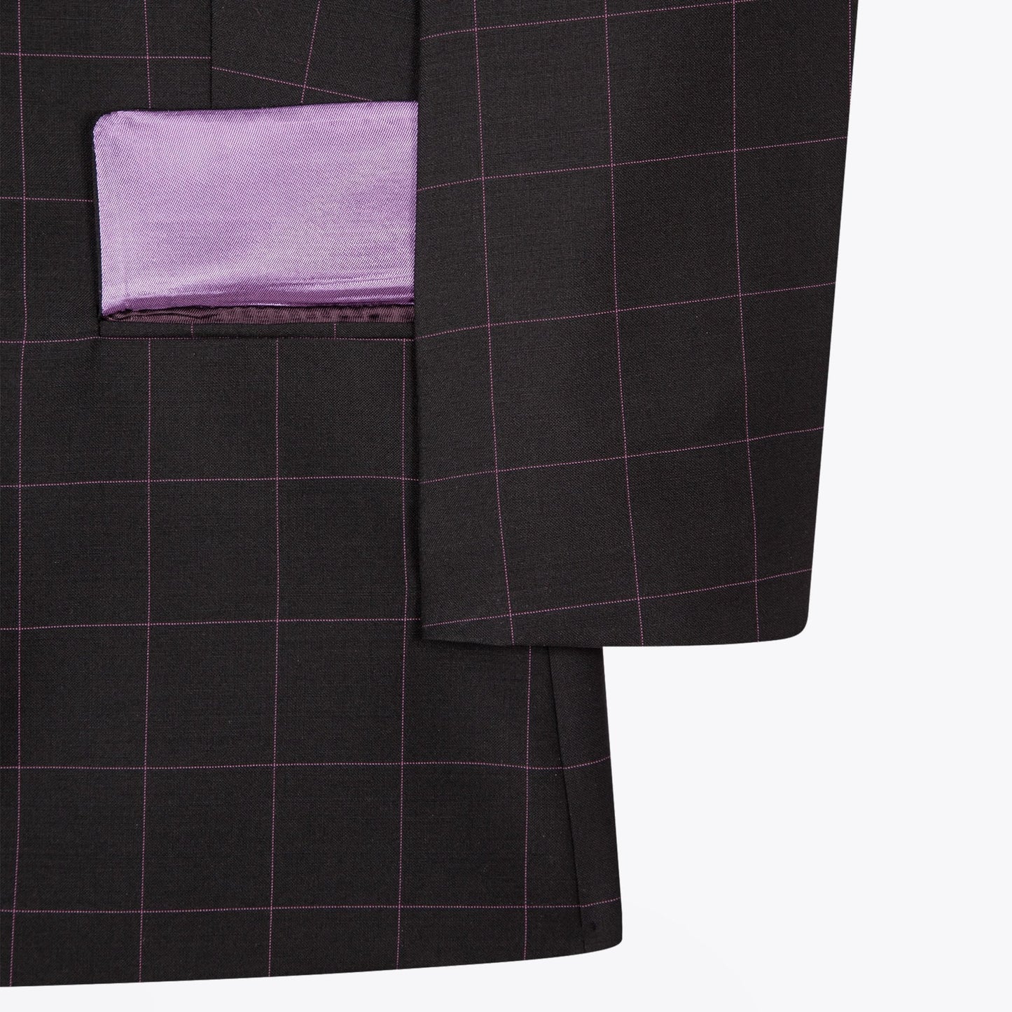 Wool Windowpane Check Blazer - Black