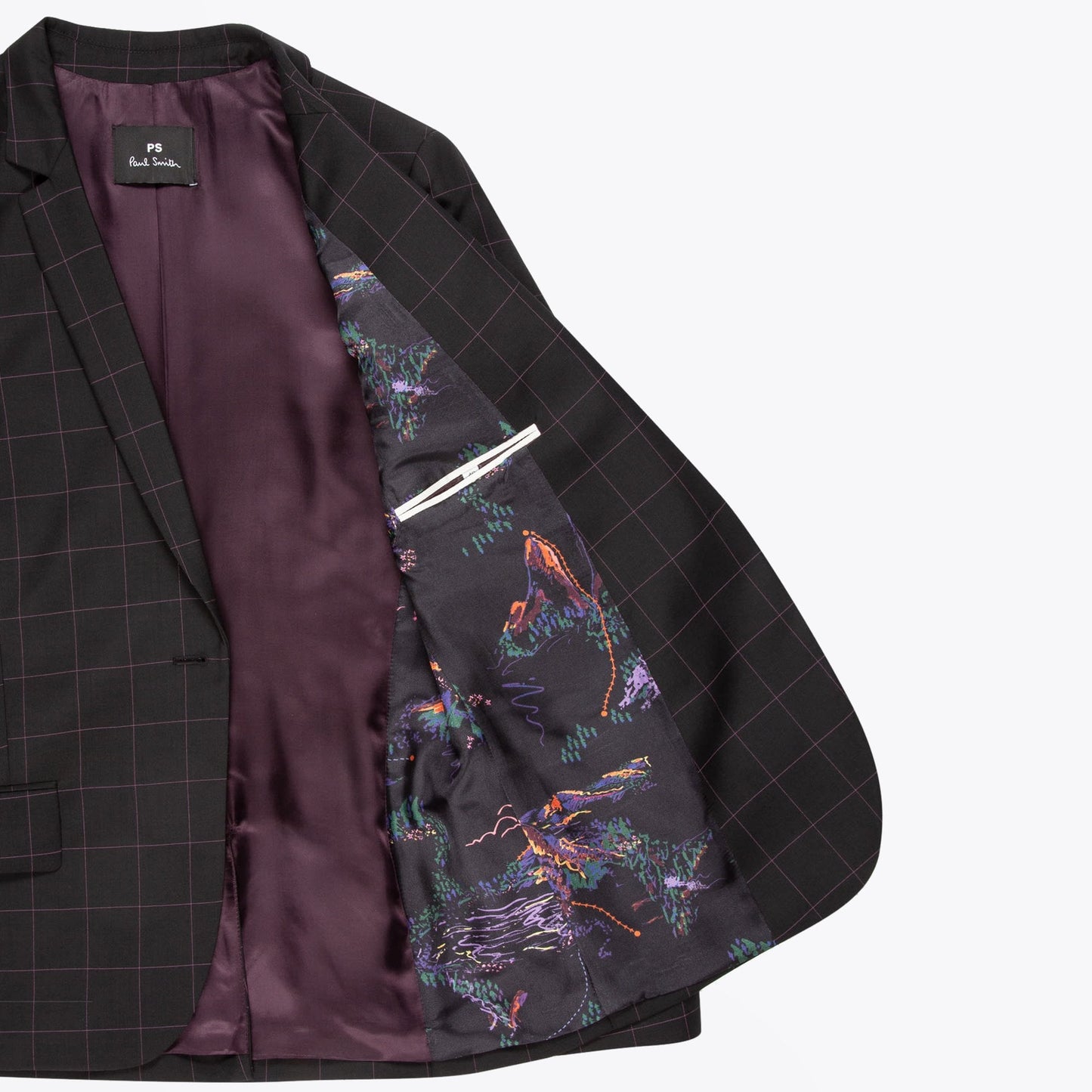 Wool Windowpane Check Blazer - Black