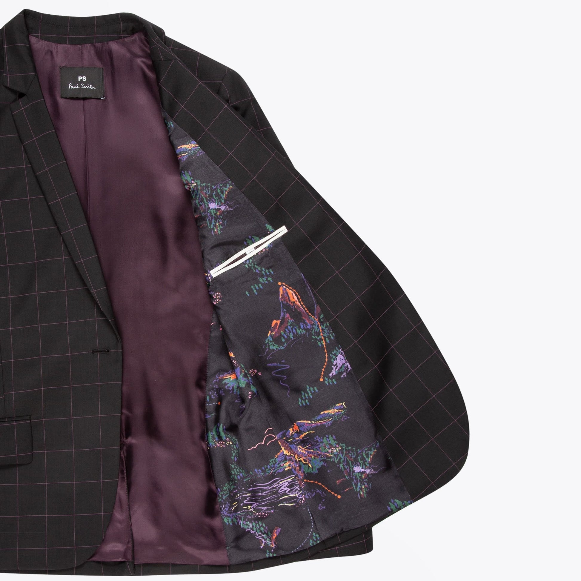 Paul Wool Windowpane Check Blazer - Black