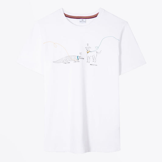 - Organic Cotton 'Dog Walk' Print T-shirt - White
