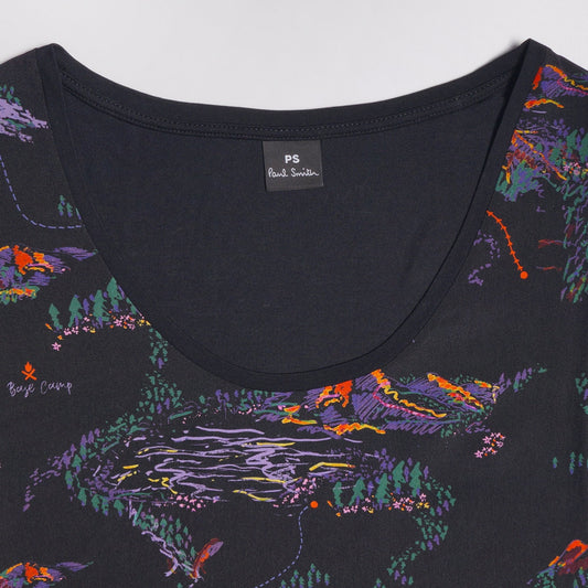 Modal-Blend 'Mountain' Print T-Shirt - Black