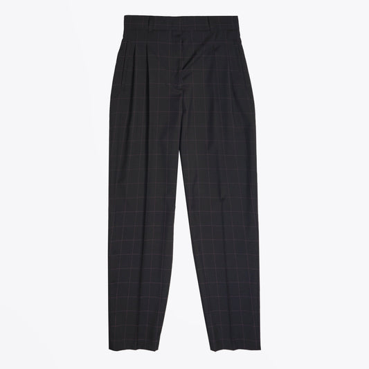 Wool Windowpane Check Trousers - Black