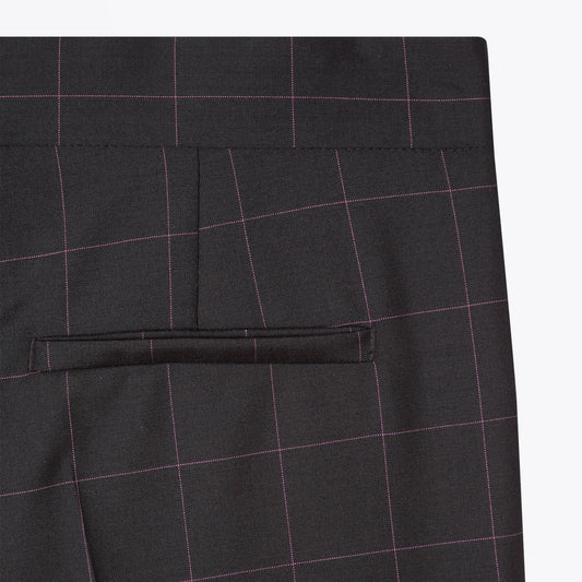 Wool Windowpane Check Trousers - Black