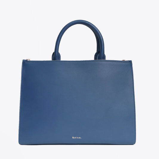 Leather Double Zip Tote Bag With 'Swirl' Trim - Blue