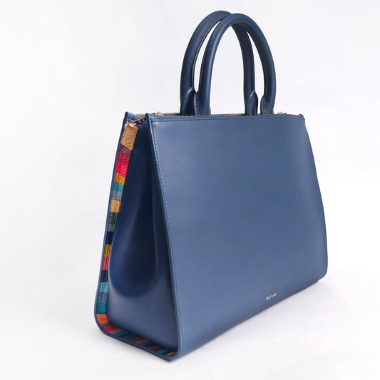 Leather Double Zip Tote Bag With 'Swirl' Trim - Blue