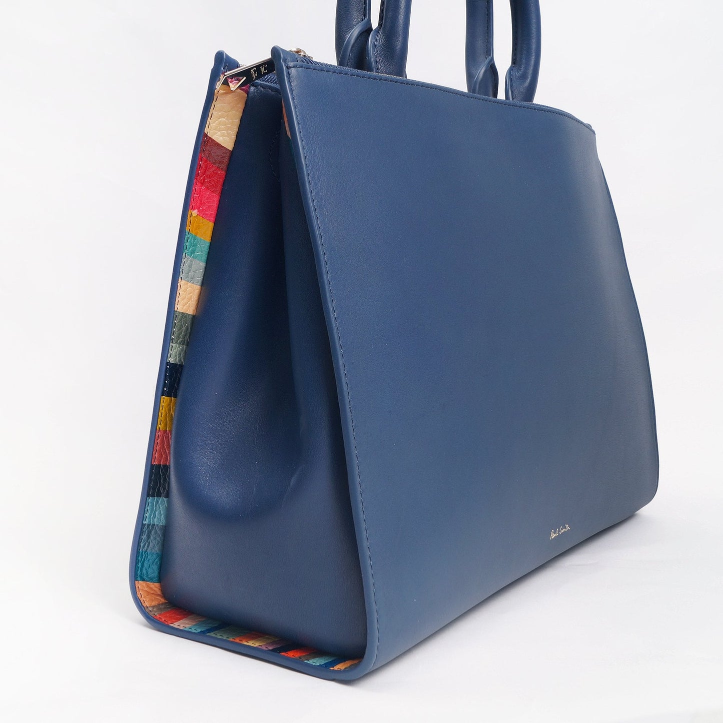 - Leather Double Zip Tote Bag With 'Swirl' Trim - Blue