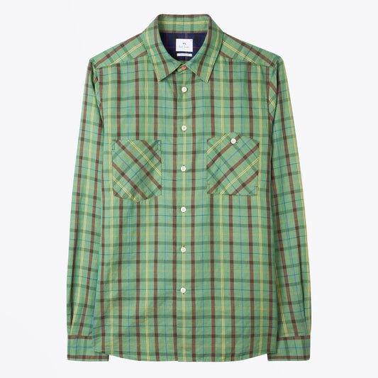 - Cotton-Linen Check Shirt - Green