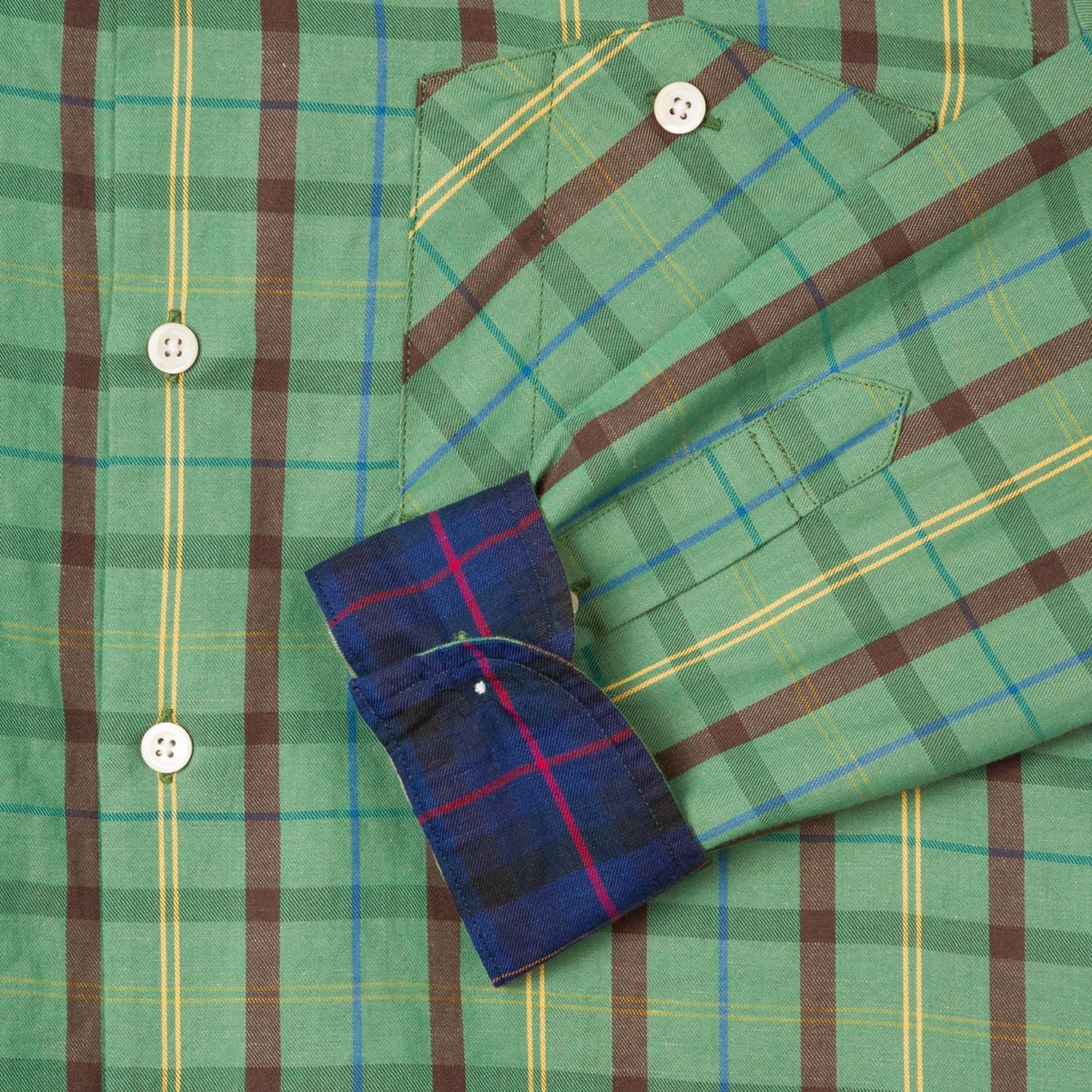 - Cotton-Linen Check Shirt - Green