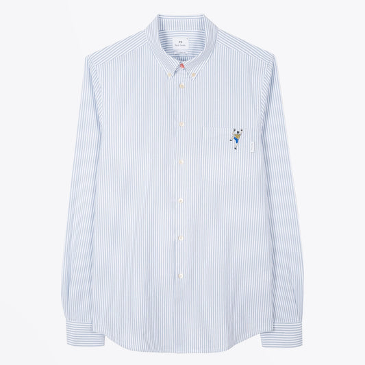 - Stripe Oxford Shirt With Embroidered 'Climber' - Blue/White